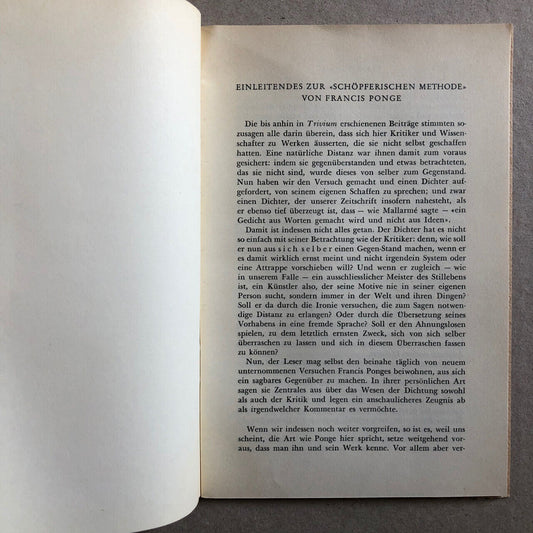Francis Ponge — My creative method — ex. numéroté / 50 — Atlantis verlag — 1949.