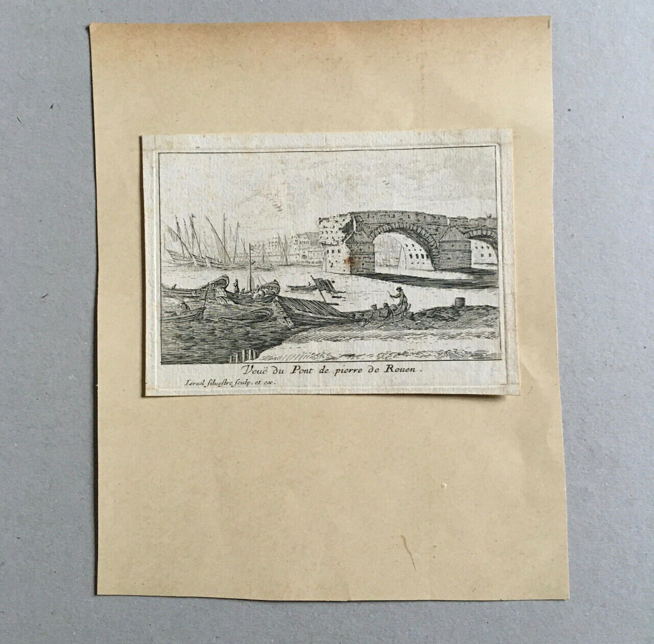 Israel Silvestre — Veuë du Pont de pierre de Rouen — circa 1660.