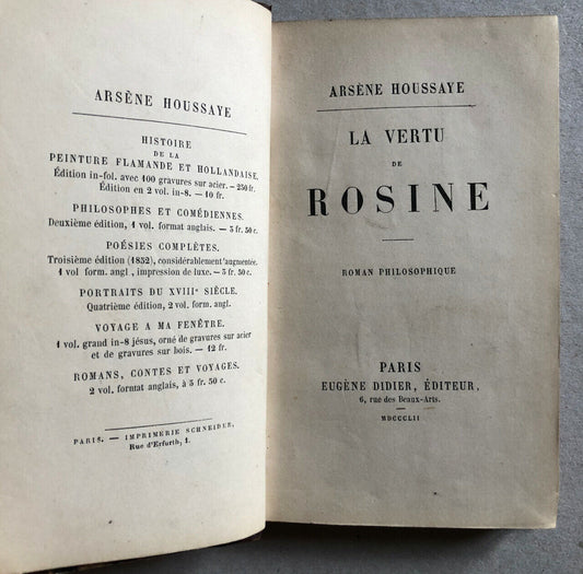 Arsène Houssaye — La Vertu de Rosine — édition originale — Eugène Didier — 1852.
