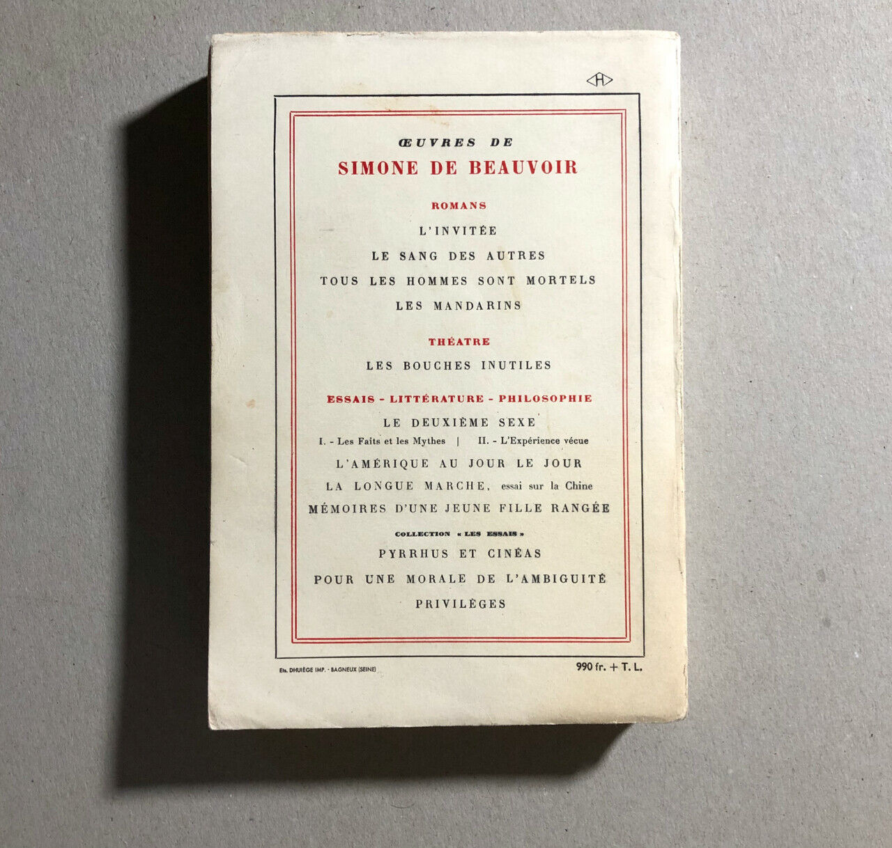 Simone de Beauvoir — Mémoires d'une jeune fille rangée — É. O. envoi autographe