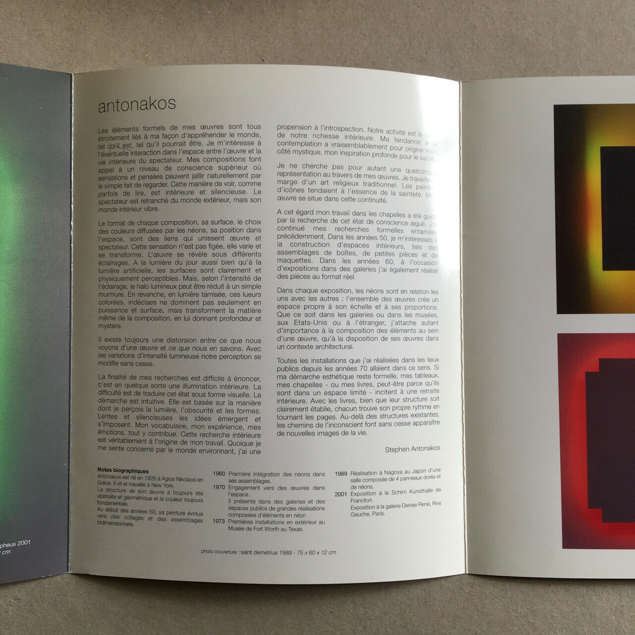 Antonakos — catalog of the exhibition at the Denise René gallery — 2001.