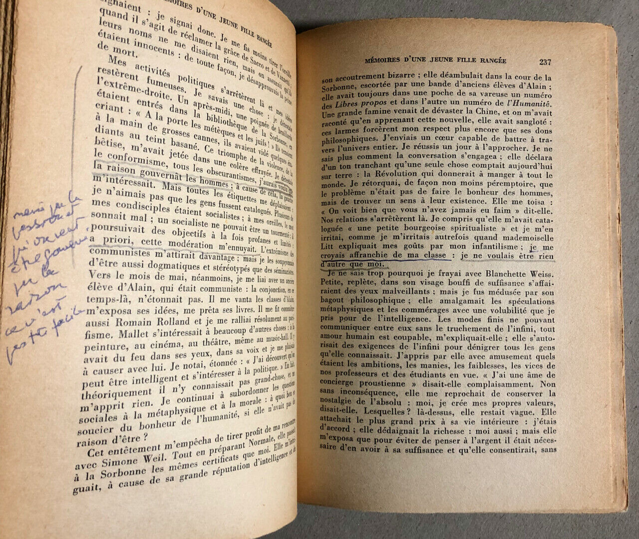 Simone de Beauvoir — Mémoires d'une jeune fille rangée — É. O. envoi autographe