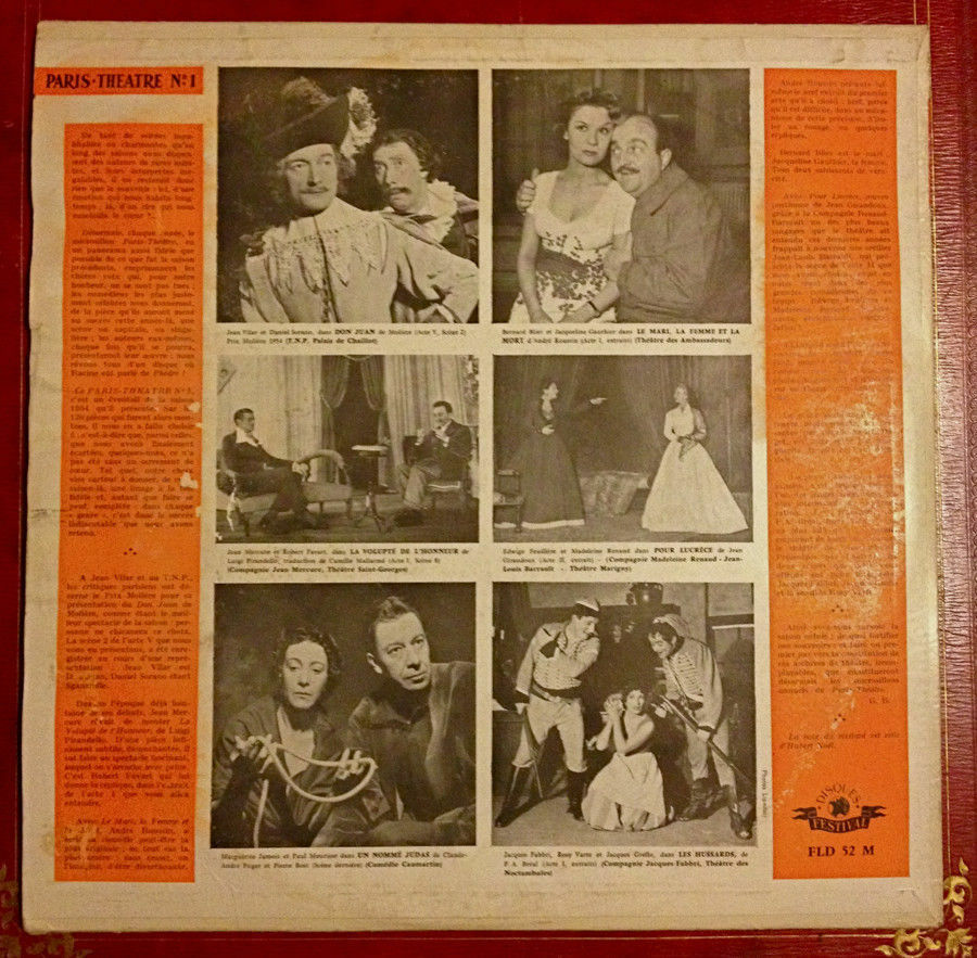PARIS-THEATRE N° 1 JEAN VILAR - RARE 33 LP - FESTIVAL FLD 52 - 1956.