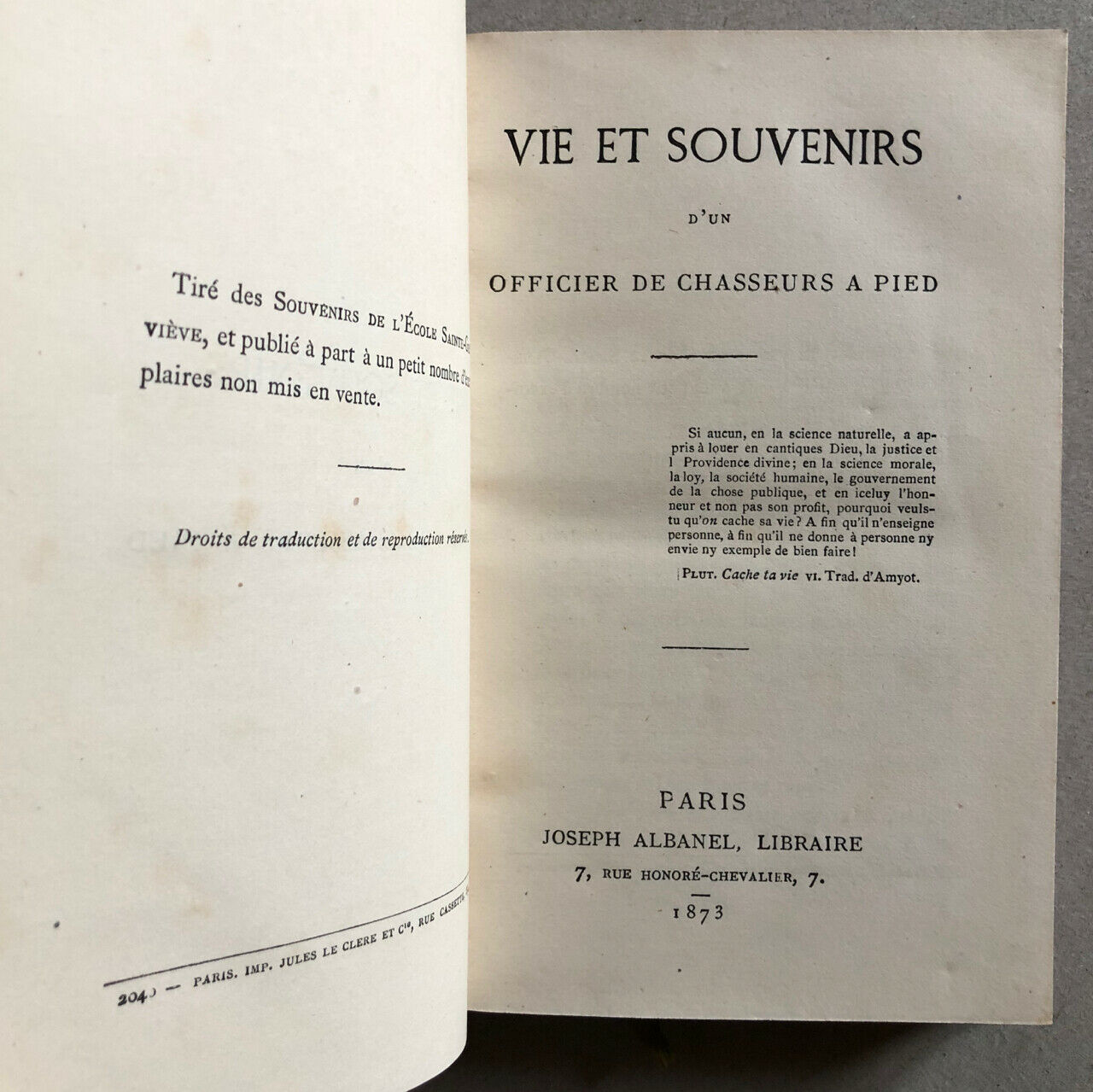 Gustave de Boissieu — Life and Memories of a Foot Hunter — Albanel — 1873.