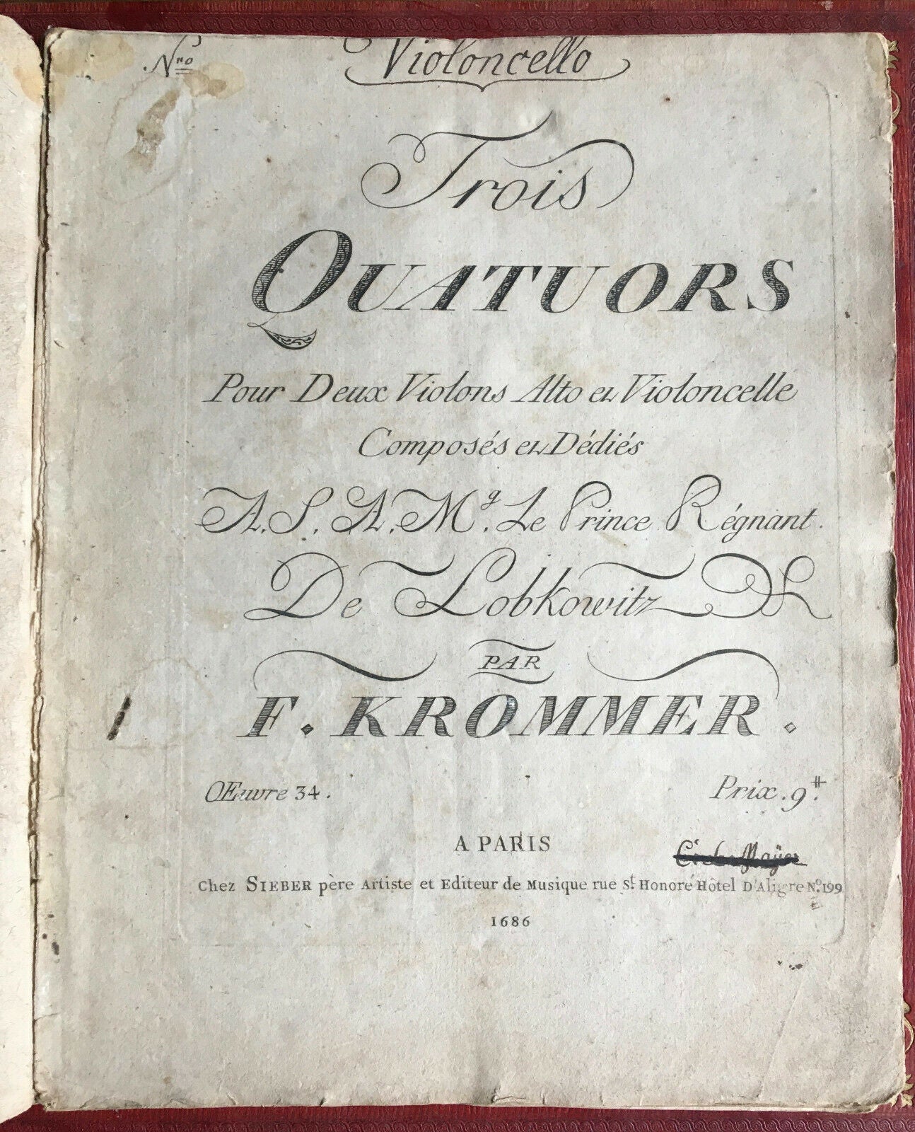 KROMMER / ROMBERG - SIX QUATUORS POUR VIOLONCELLE - SIEBER PÈRE - circa 1800.