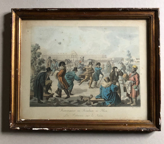 D'après E. Karnejeff — Les Patineurs sur la Newa (Neva) — aquatinte couleur 1812