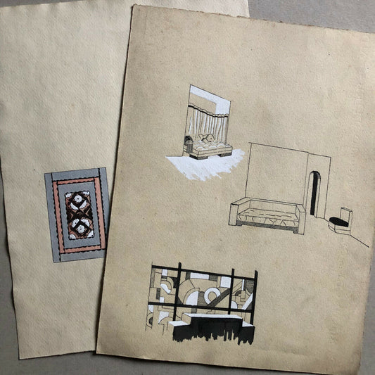 Maurice Magnan — Art deco interior, decorative elements — watercolor drawings