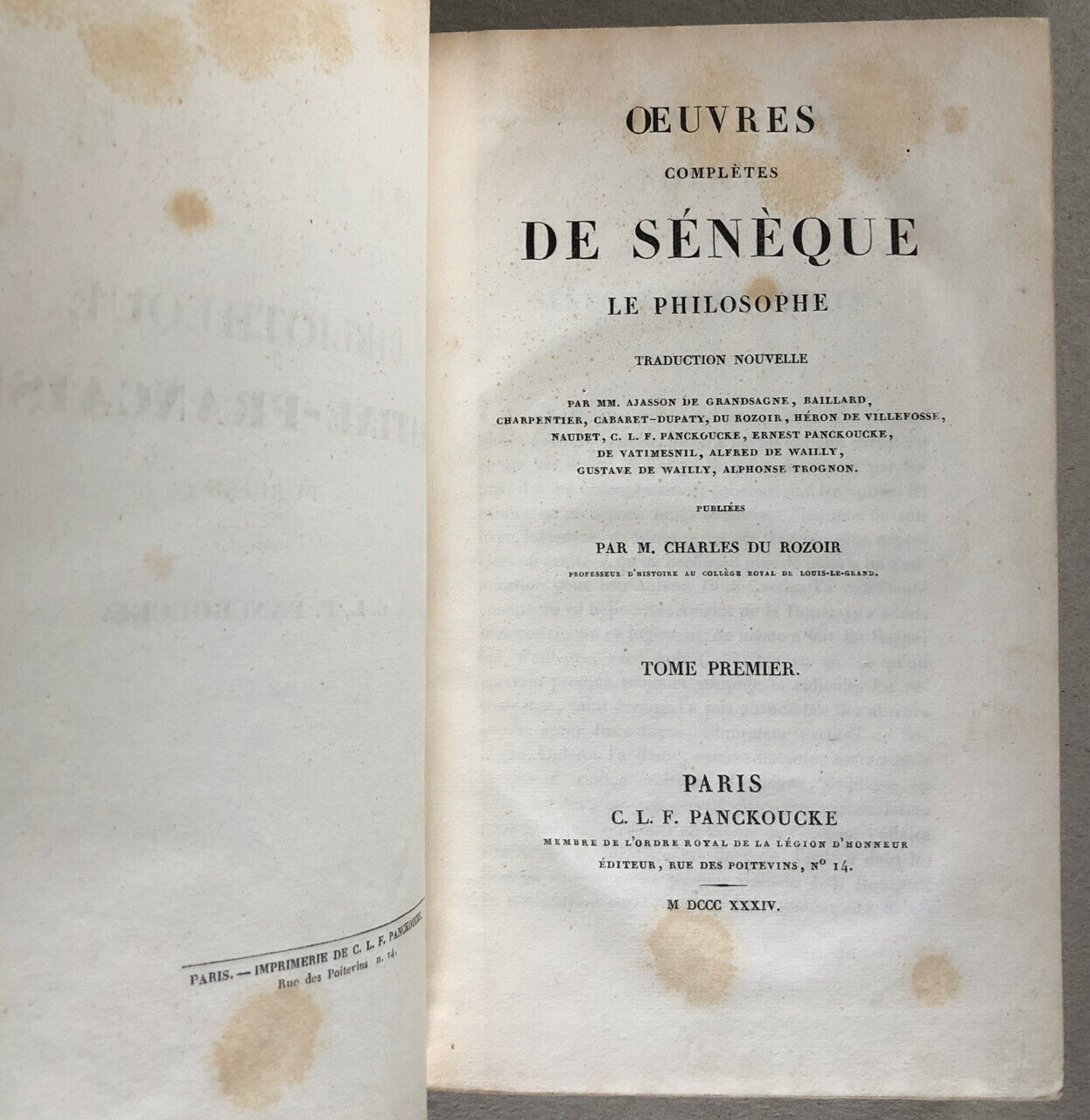 Sénèque — Oeuvres complètes — édition bilingue — 8 volumes — Panckoucke — 1832.