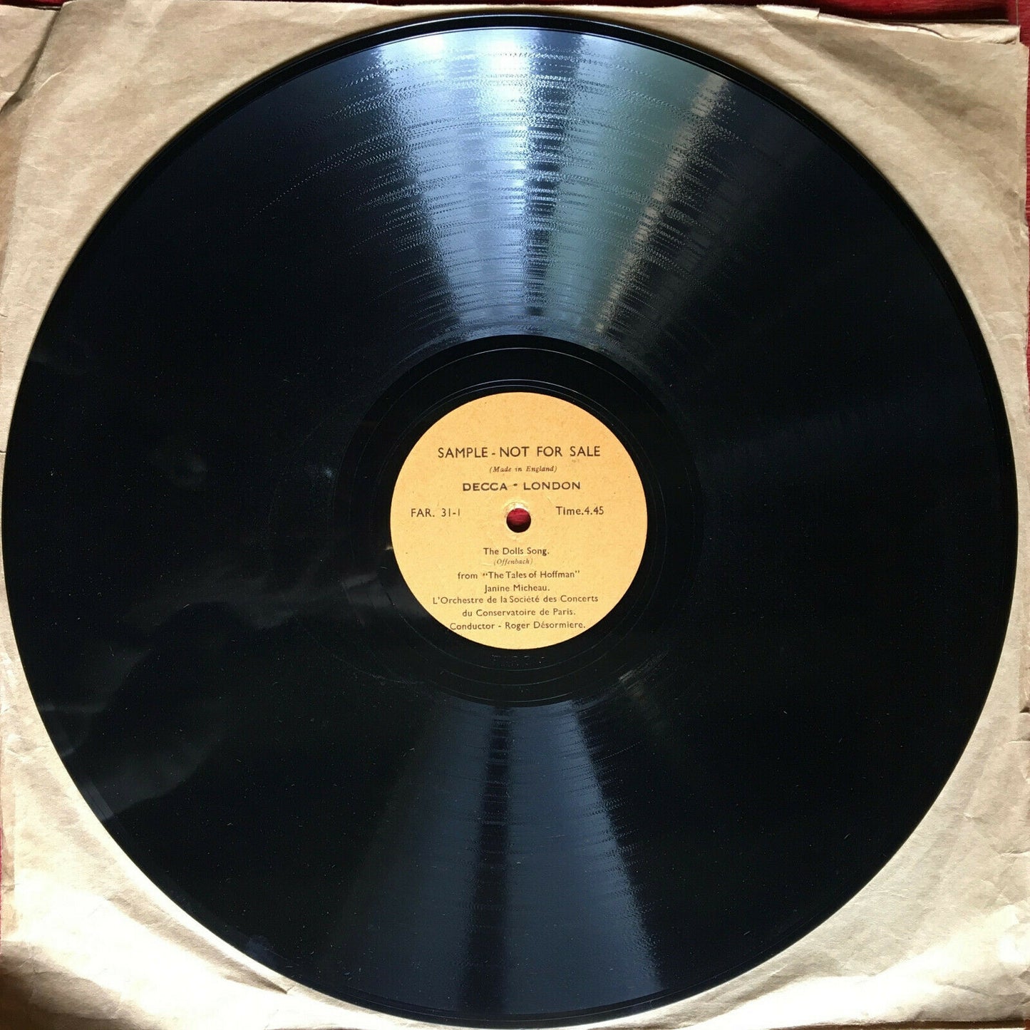 OFFENBACH — DOLL SONG — JANINE MICHEAU, DÉSORMIÈRE — 78 T SAMPLE LONDON FAR 31-2
