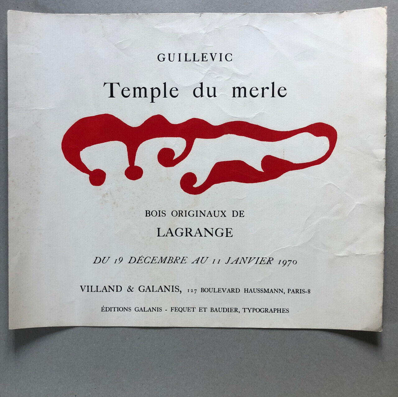 Guillevic / Lagrange — affiche lithographiée — galerie Villand & Gallanis —1970