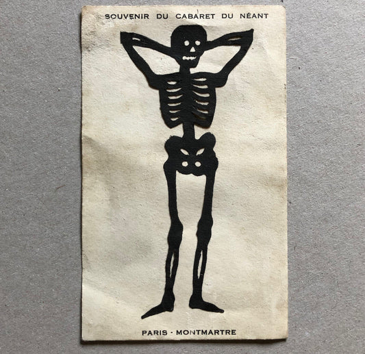CPA — Carte Souvenir du Cabaret du Néant à Montmartre — papier découpé et collé.