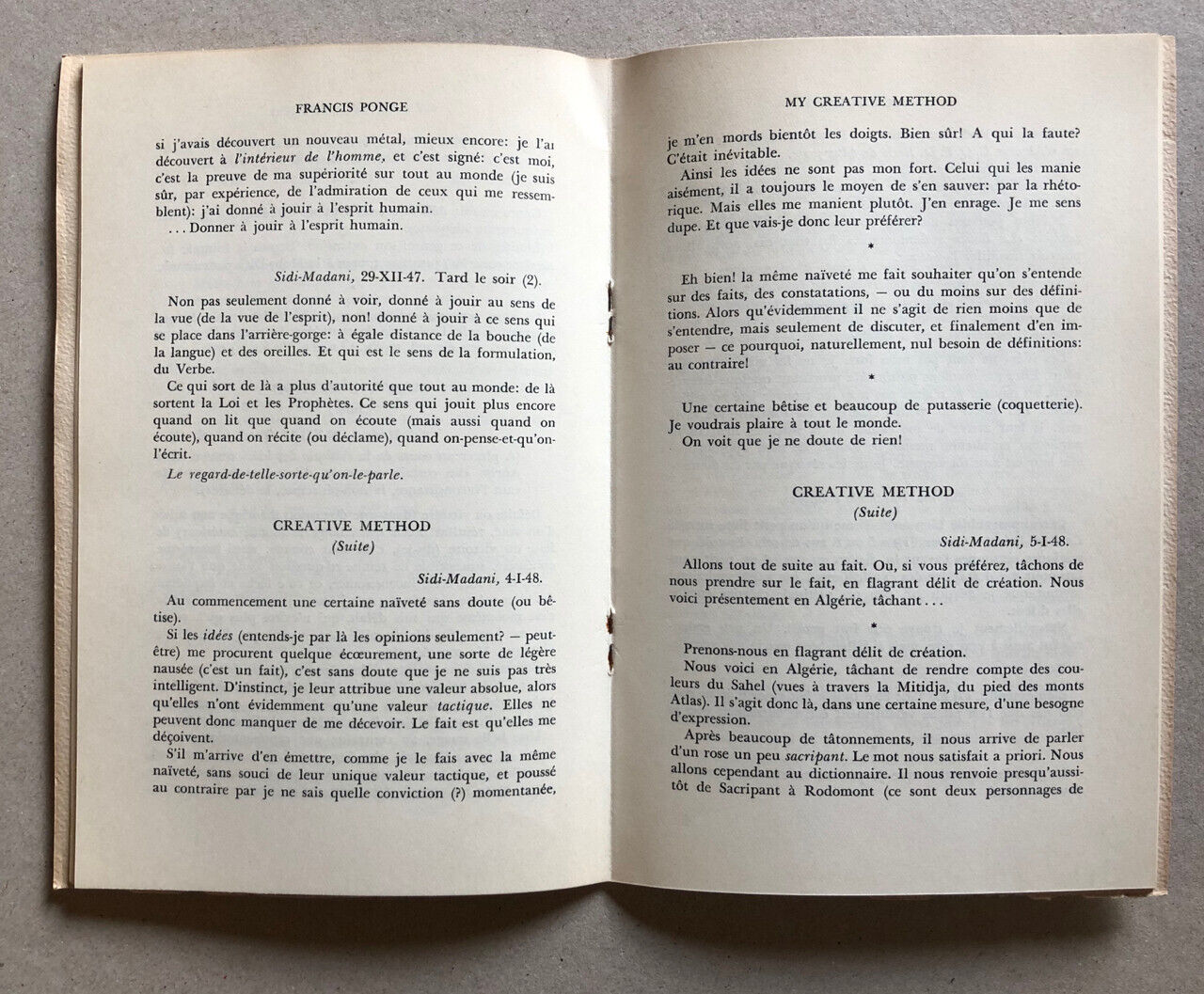 Francis Ponge — My creative method — ex. numéroté / 50 — Atlantis verlag — 1949.