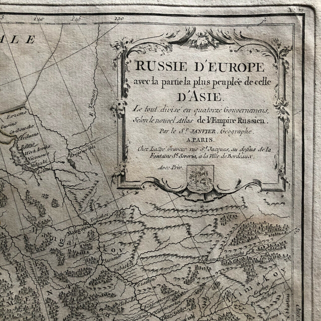 Jean Janvier — Russie d'Europe, Asie — coloriée — Lattre — 32 x 46 cm. — 1775.