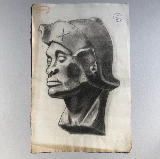 Visage d'après l'antique — dessin académique — fusain sur papier — 48 x 31,5 cm