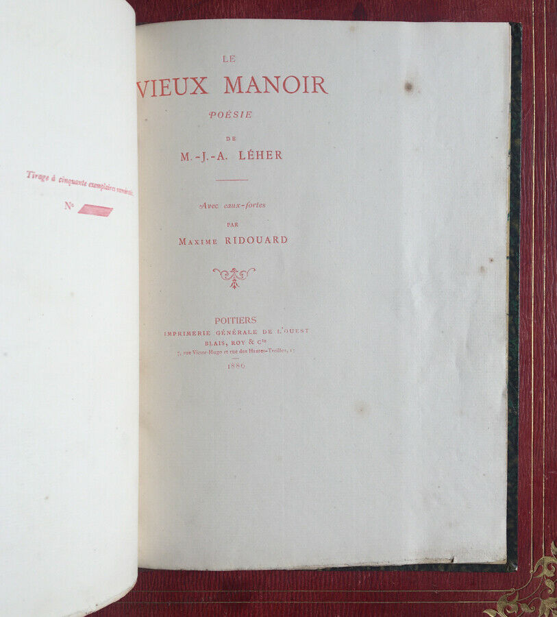 M.-J.-A. LÉHER - LE VIEUX MANOIR x 2 - É.O. - N°/50 - BLAIS, ROY POITIERS -1886