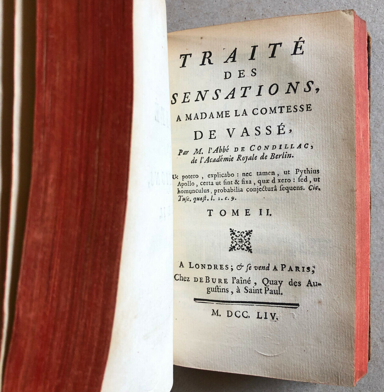 Condillac — Traité des sensations — é.o. — reliure aux armes — de Bure — 1754