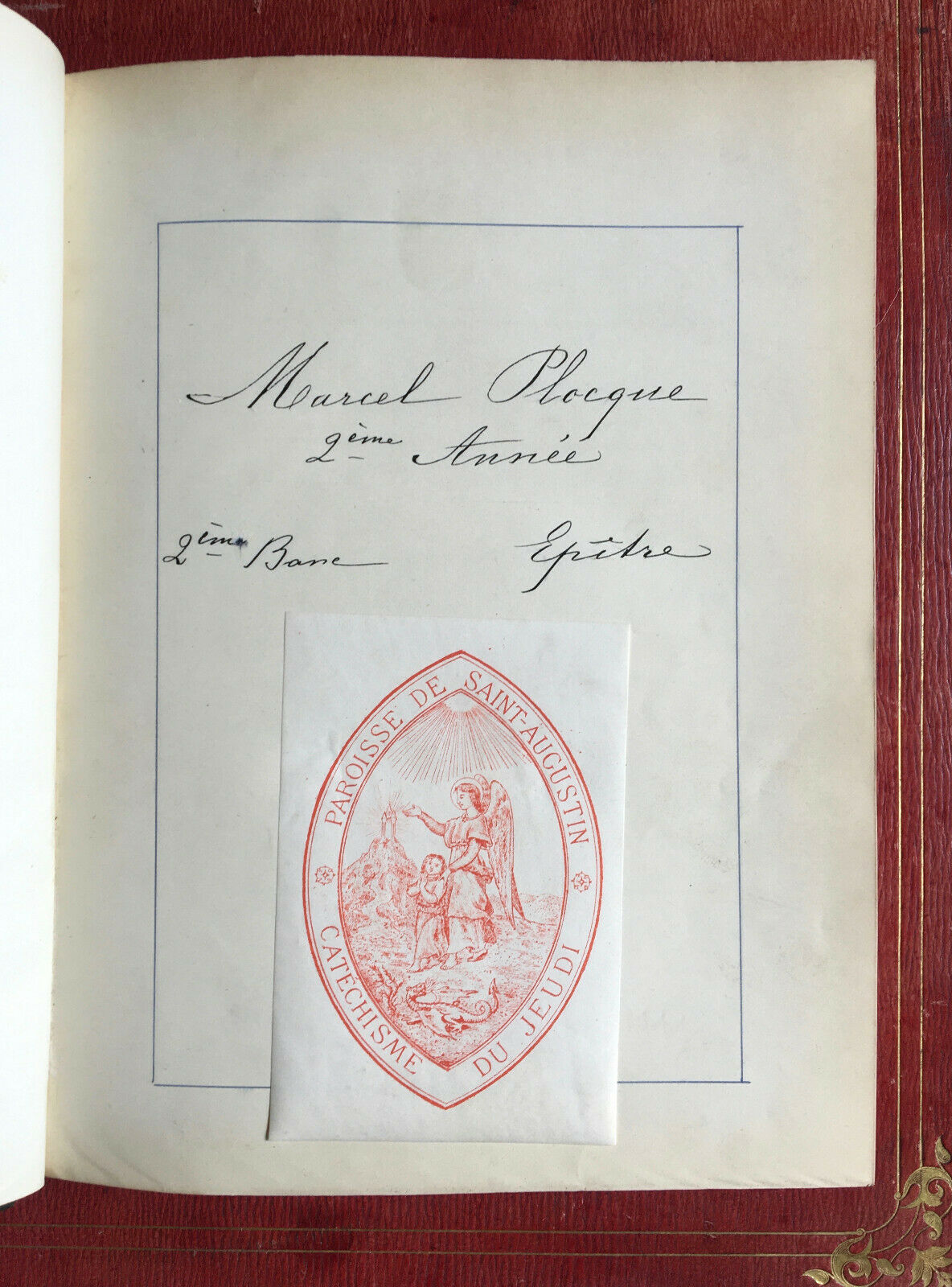 MARCEL PLOCQUE — CATÉCHISME — PAROISSE DE SAINT-AUGUSTIN — MANUSCRIT — 1891.