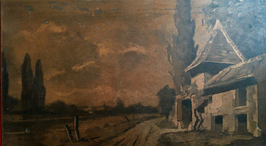 PAYSAGE EN BORD DE RIVIÈRE - VERNIS MOU - PLAQUE DE GRAVURE EN CUIVRE - XIXème.