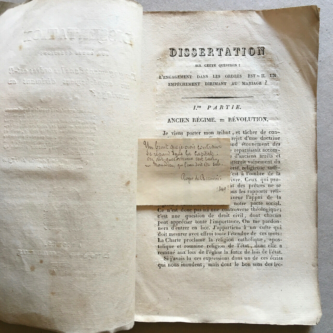 Crémieux, Adolphe — Dissertation sur cette question: L'engagement dans les ordres est-il un empêchement dirimant au mariage? — édition originale — Durand-Belle — 1828