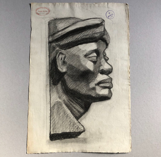 Visage d'après l'antique — dessin académique — fusain sur papier — 48 x 31,5 cm