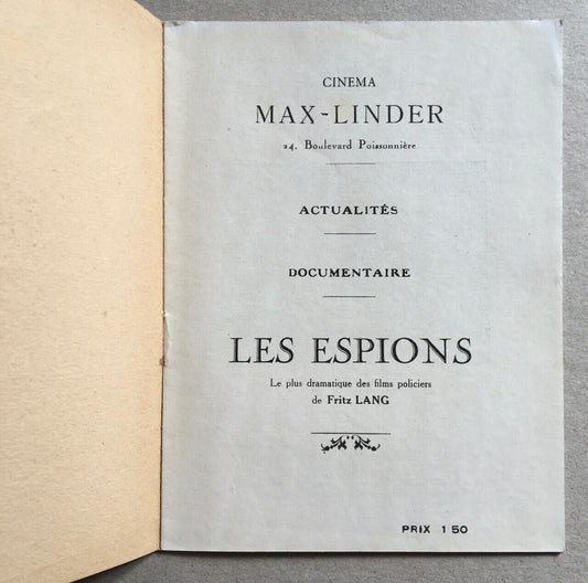 Fritz Lang — The Spies — original movie release program Max Linder — 1929.