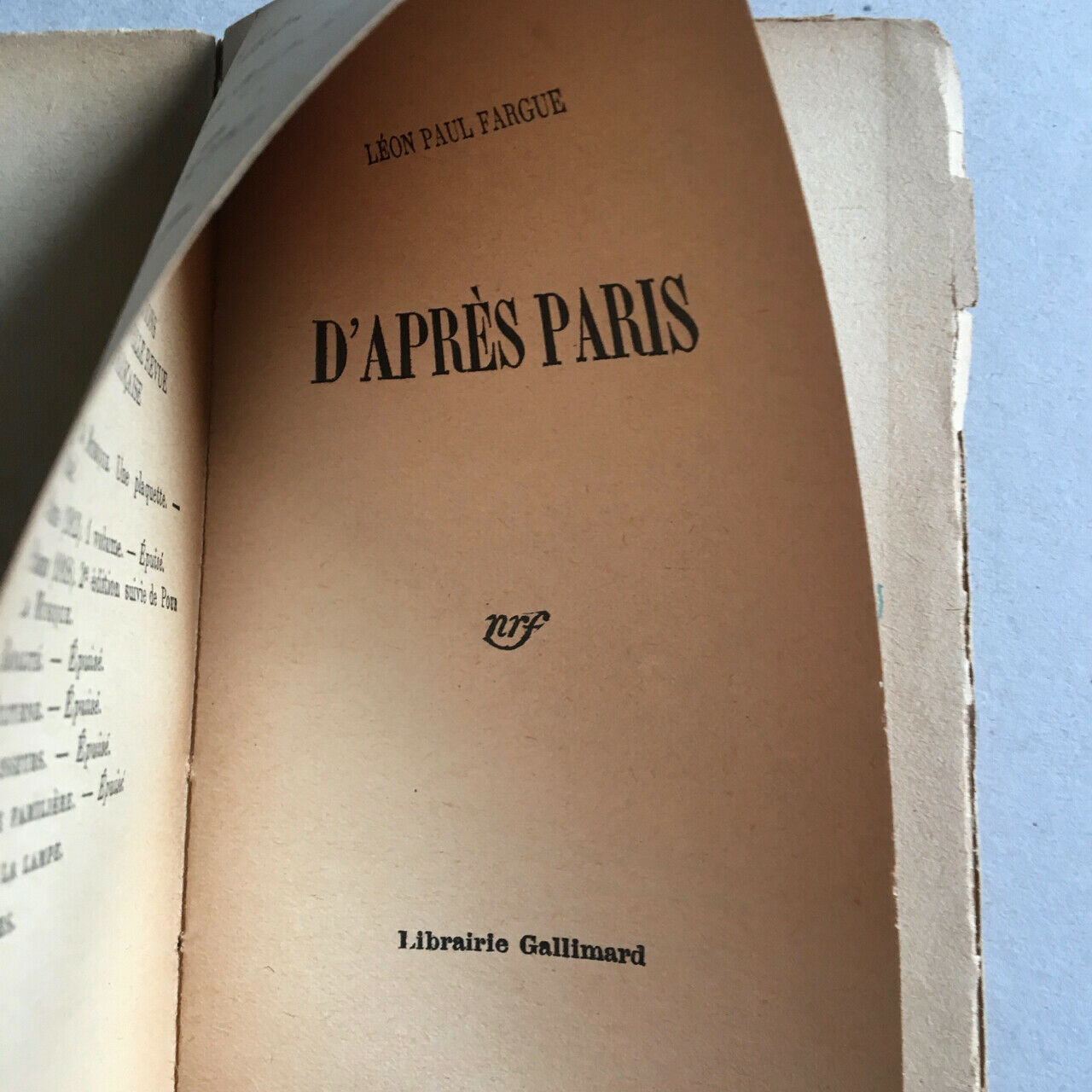 Léon Paul Fargue — D'après Paris — service de presse & envoi — Gallimard — 1932