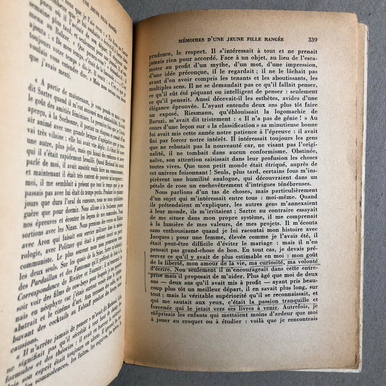 Simone de Beauvoir — Mémoires d'une jeune fille rangée — É. O. envoi autographe