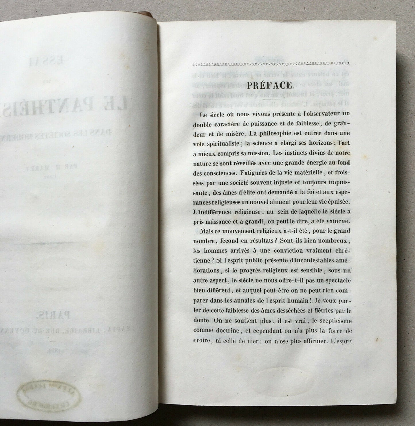 H. Maret — Essai sur le panthéisme dans les sociétés modernes — Sapia — 1840