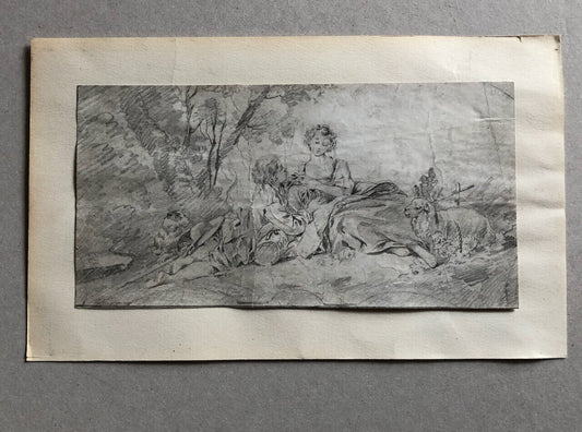 Dans le goût de Boucher — scène galante — dessin — mine de plomb & plume — XVIII