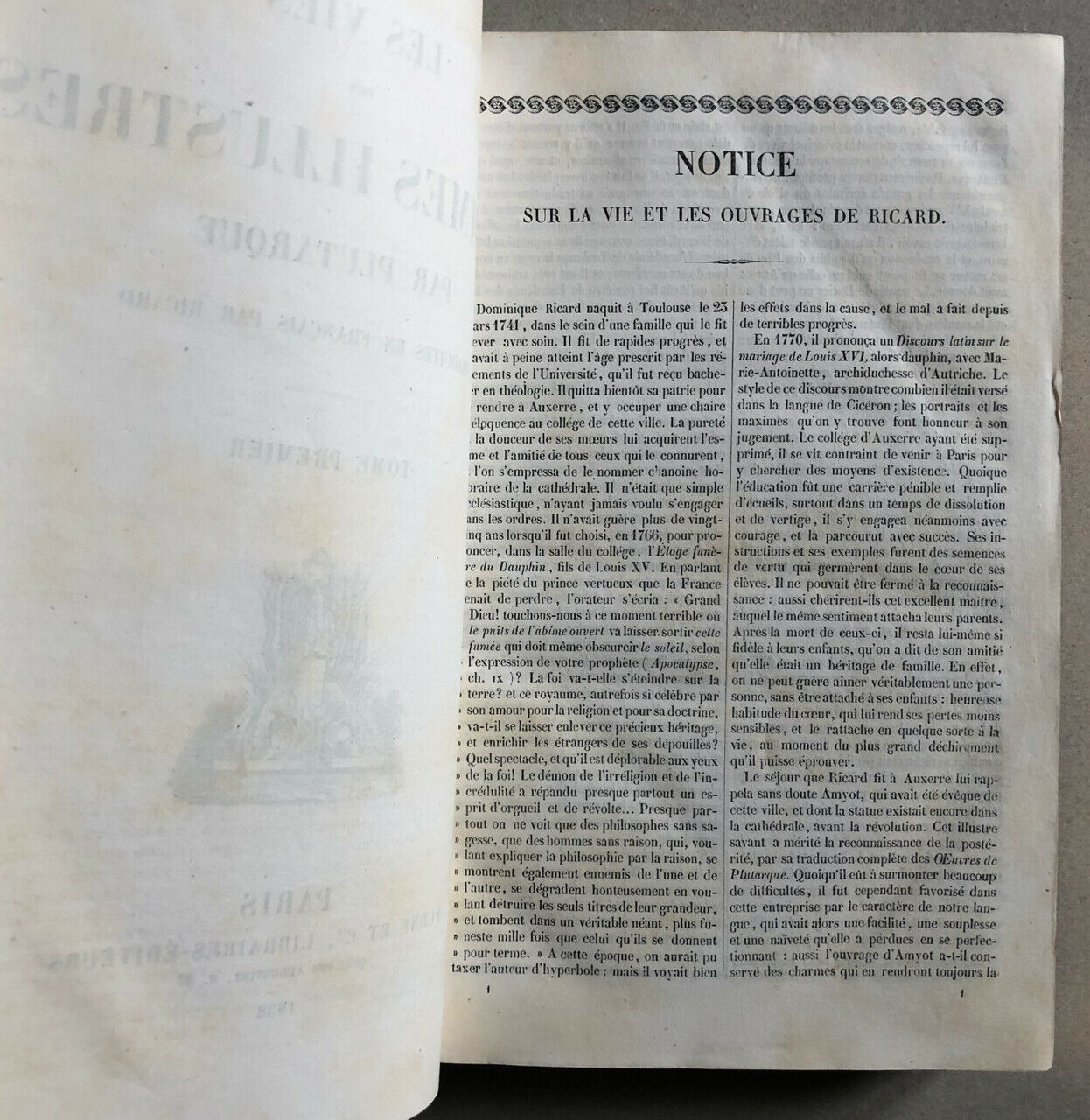 Plutarque — Vies des hommes illustres — trad. Ricard — 20 pl. h.t. — Furne —1838