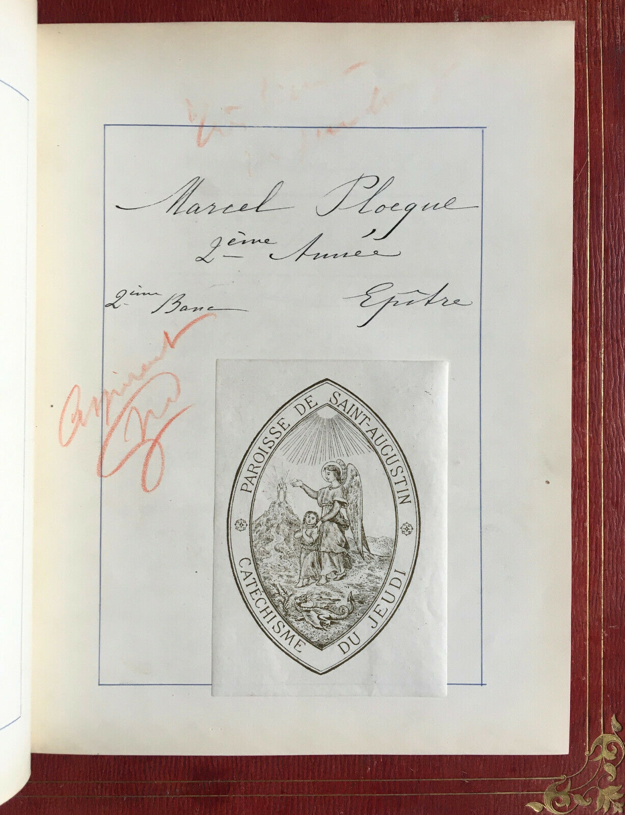MARCEL PLOCQUE — CATÉCHISME — PAROISSE DE SAINT-AUGUSTIN — MANUSCRIT — 1891.