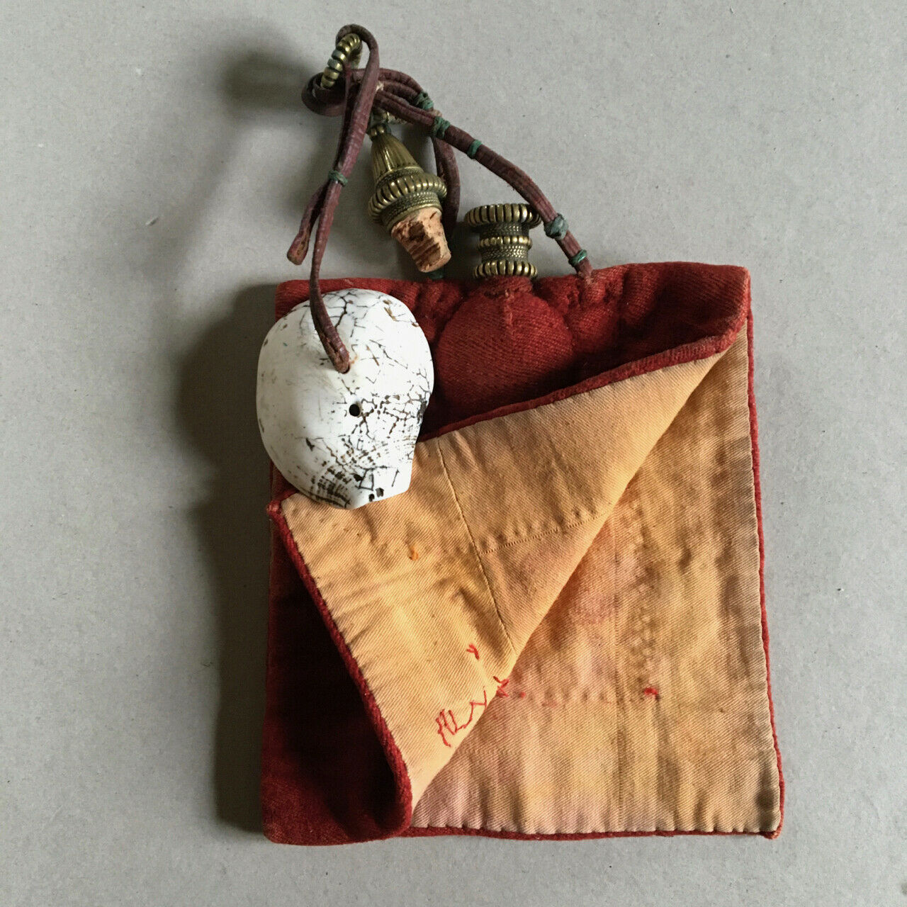 Ritual gourd (Cha-Bum) of "geshe" for ablutions — Tibet — bronze & fabric