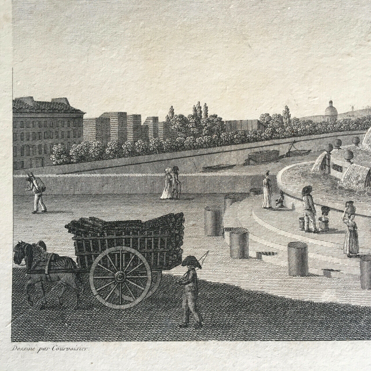 Pierre Courvoisier — Fontaine triomphale place de la Bastille — gravure — c.1830