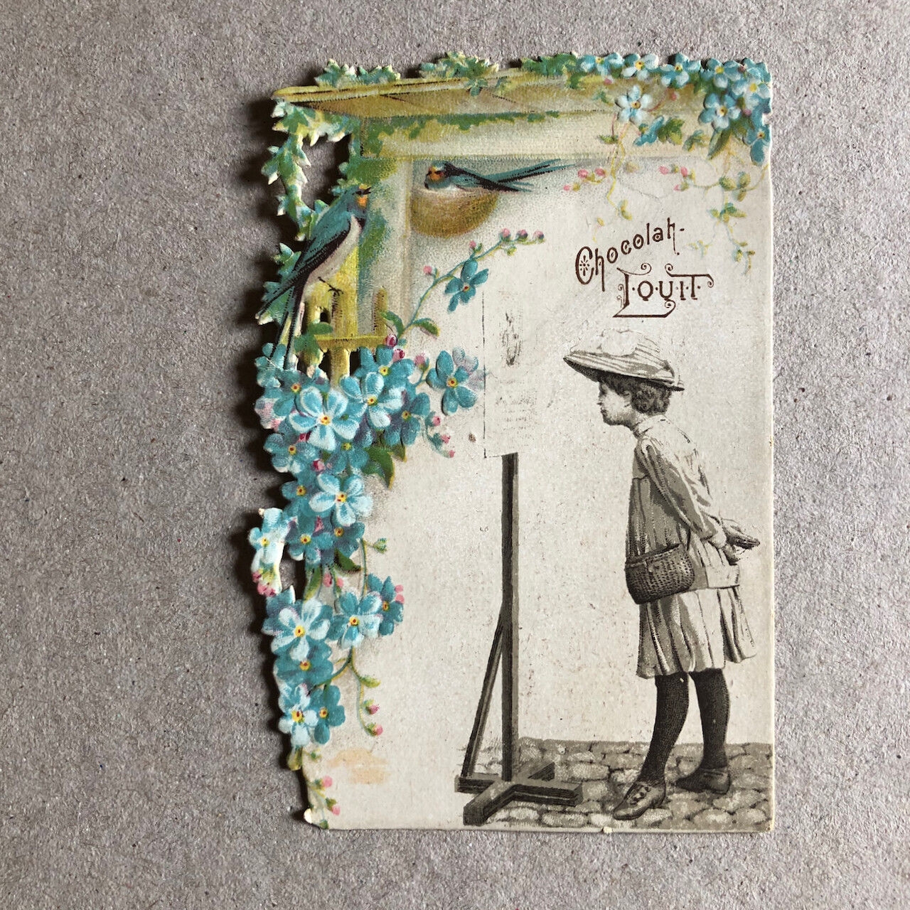 Chocolat Louit - Bordeaux — chromo — fantaisie fleurs — texte au dos — XIXe.