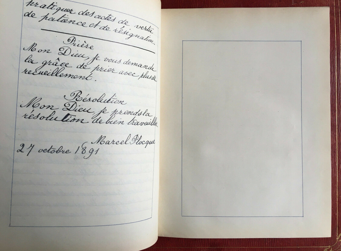 MARCEL PLOCQUE — CATÉCHISME — PAROISSE DE SAINT-AUGUSTIN — MANUSCRIT — 1891.