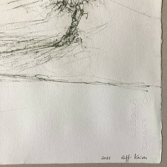 Raffi Kaiser (1931) — Israeli landscape — ink/paper signed & dated — 76x56 cm.