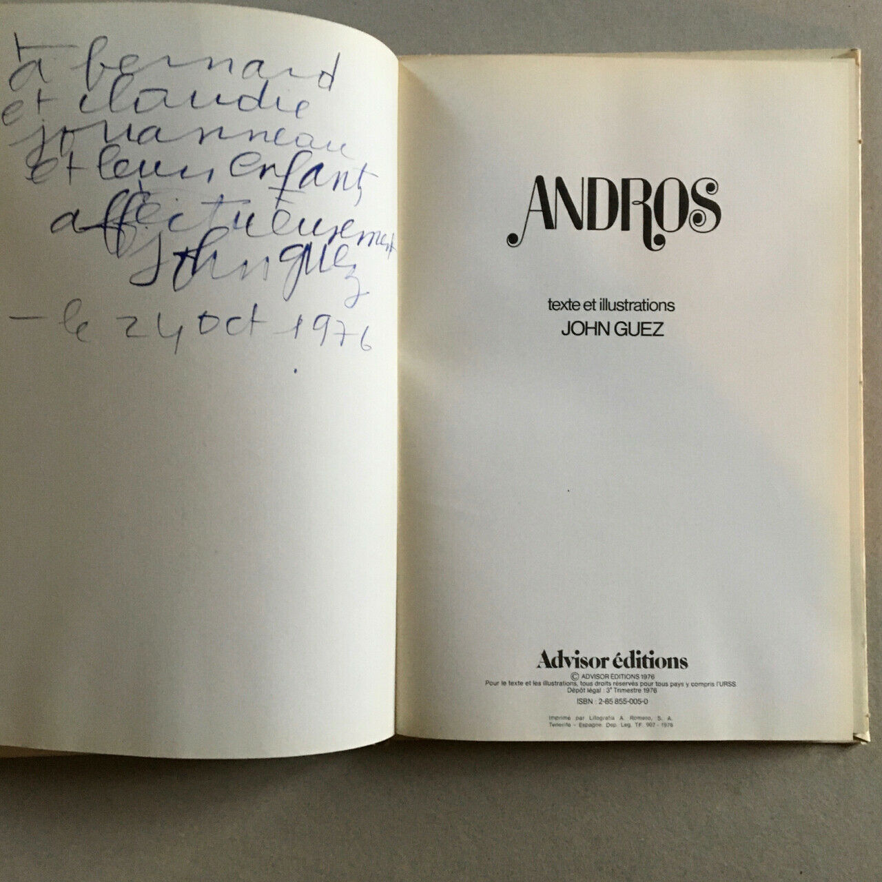 John Guez — Andros — illustrated book of collages — dispatch — Advisor — 1976.