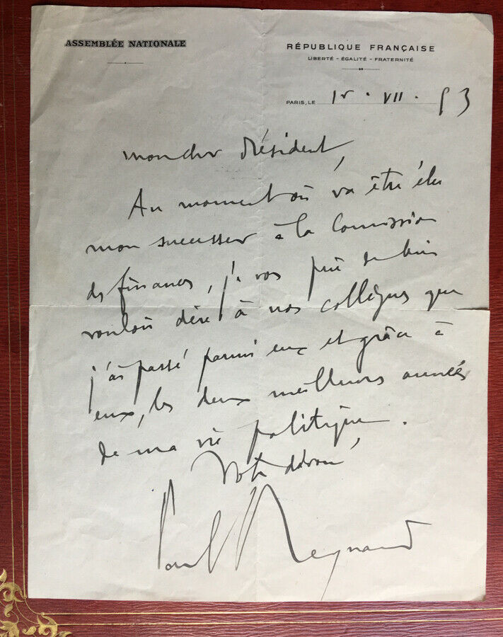 PAUL REYNAUD - LAS AU PRÉSIDENT DE LA CHAMBRE - ASSEMBLÉE NATIONALE - 01.07.1953