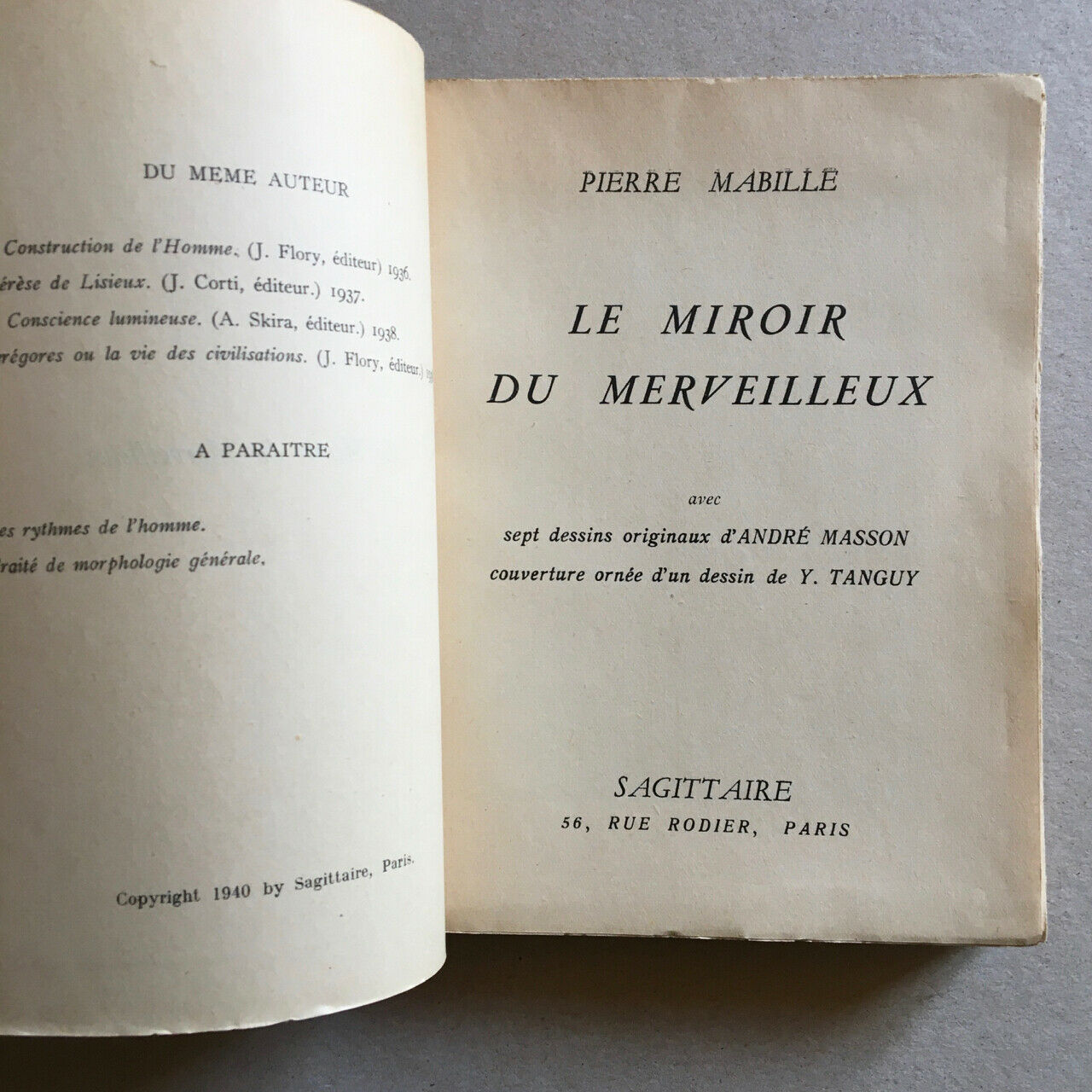Pierre Mabille — Le Miroir du merveilleux — ill. Masson — É.O. — Sagittaire 1940