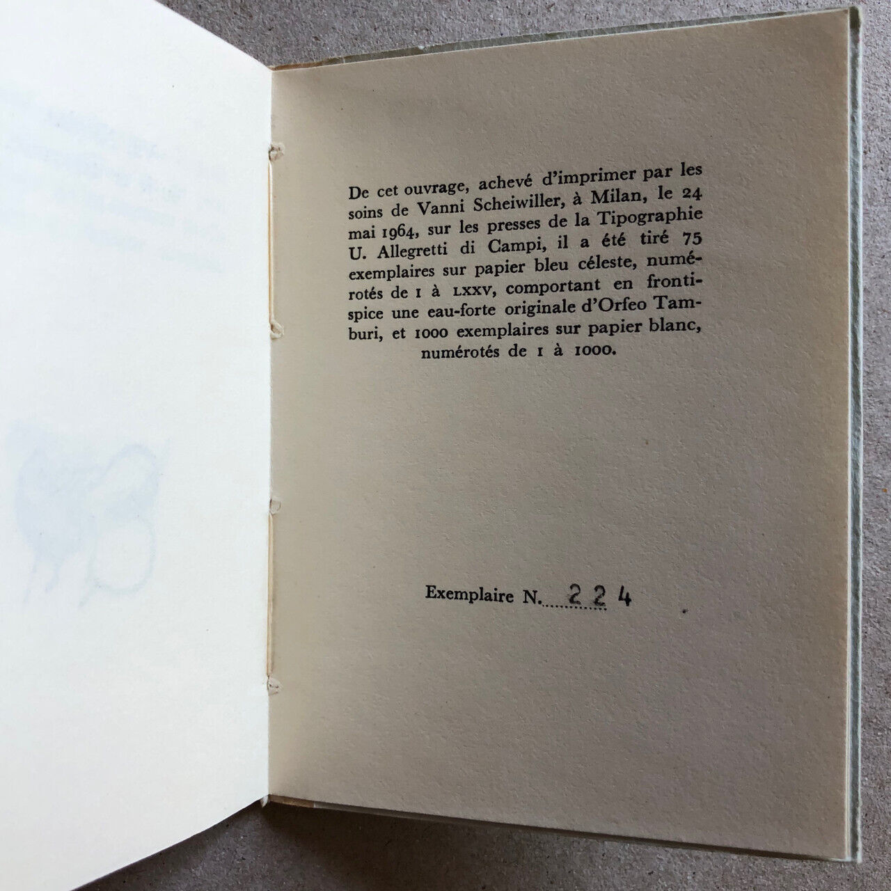 Georges Hugnet — O. Tamburi — La Morale à Nicolas — envoi — Pesce d'oro — 1964.