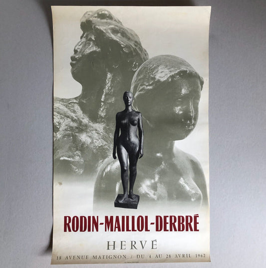 Rodin-Maillol-Derbré — affiche d'exposition à la galerie Hervé — 64 x 40 — 1962.