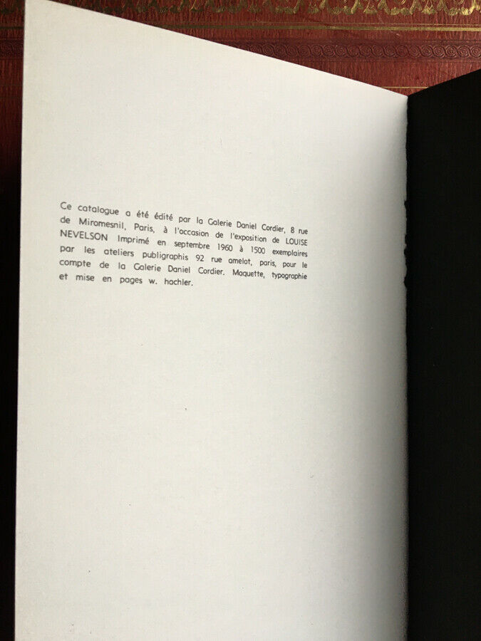 LOUISE NEVELSON - CATALOGUE D'EXPOSITION À LA GALERIE DANIEL CORDIER - 1960.