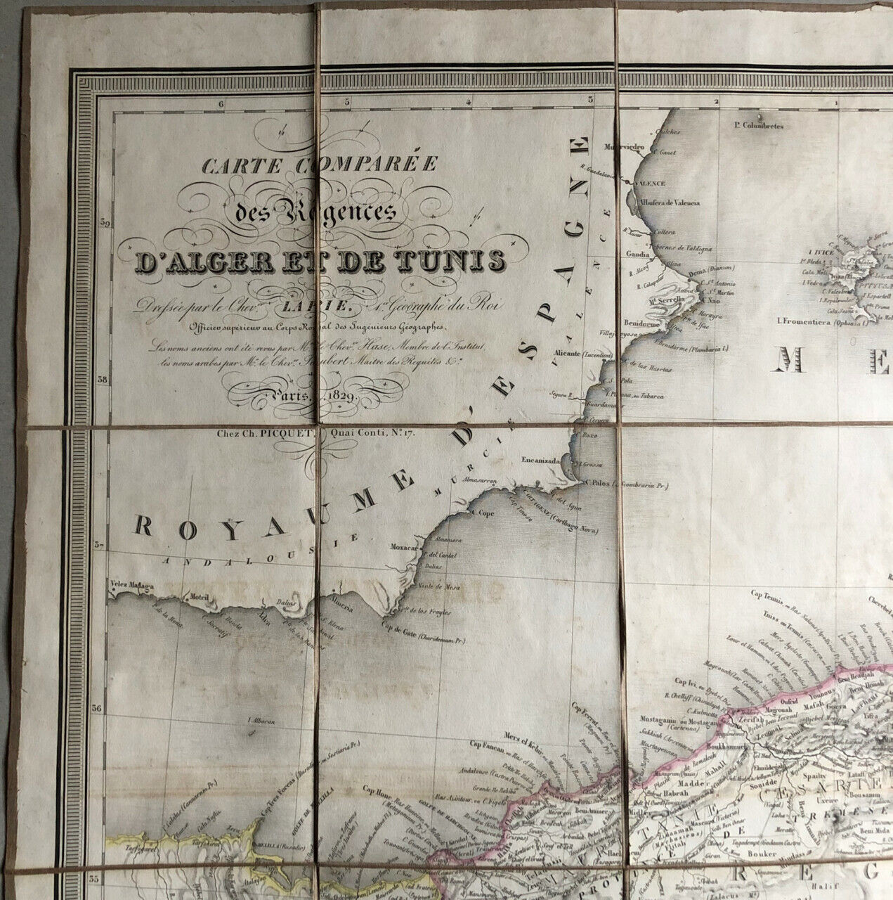 Lapie — Map of Algiers and Tunis — colored — Picquet — 76 x 107.5 cm. — 1829.