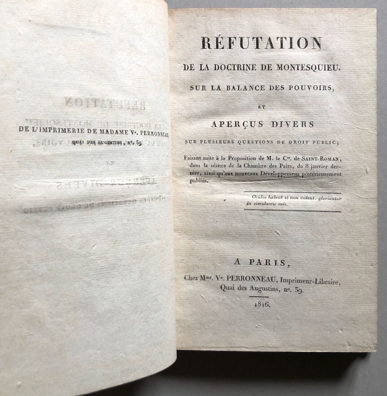 [Comte de Saint-Roman]  Réfutation de […] Montesquieu — é.o. — Perronneau — 1816