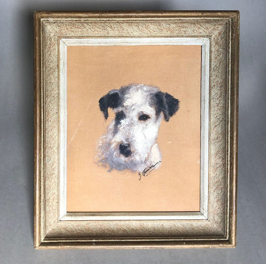 Gaston Fontaine — Chien - fox-terrier  — huile sur carton signée en bas à droite