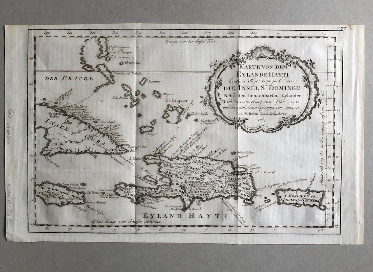 Bellin — carte de Haïti / Saint-Domingue, Porto rico, La Jamaique, Cuba — 1754.