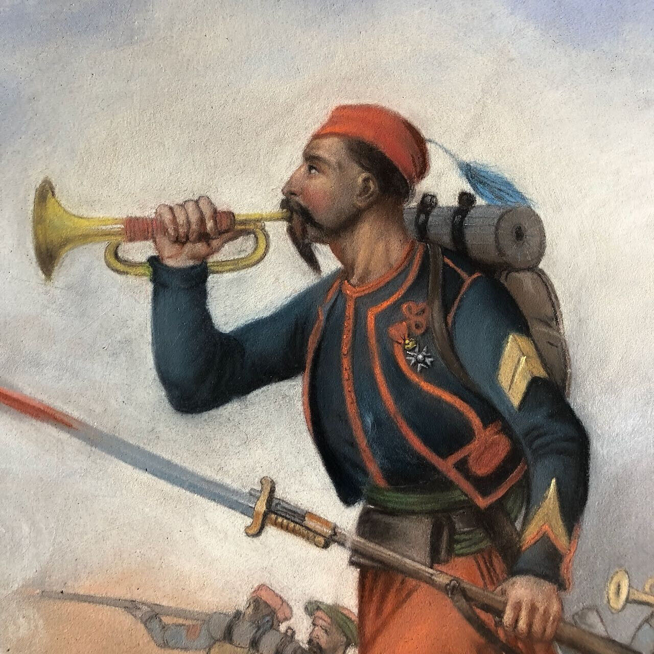 Scène de bataille au zouave — pastel sur papier — 63 x 50,5 cm. — XIXe siècle.