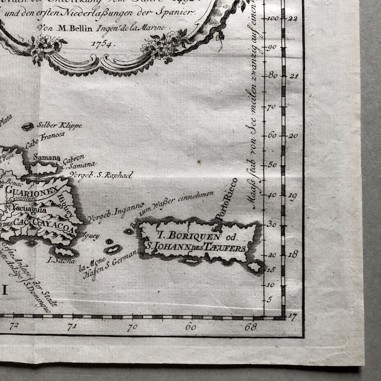 Bellin — carte de Haïti / Saint-Domingue, Porto rico, La Jamaique, Cuba — 1754.