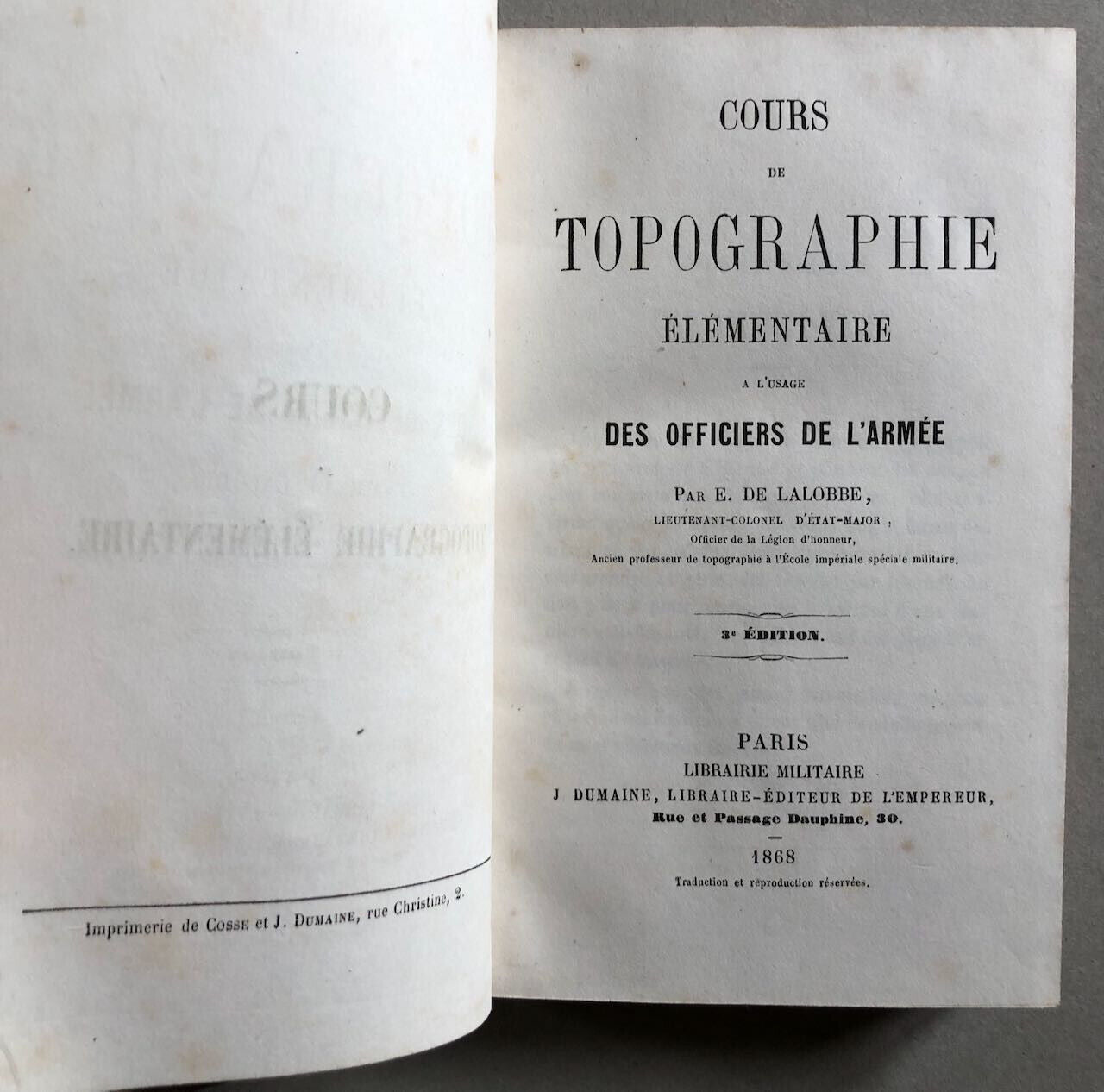 De Lalobbe — Cours de topographie à l'usage des officiers — Dumaine — 1868.