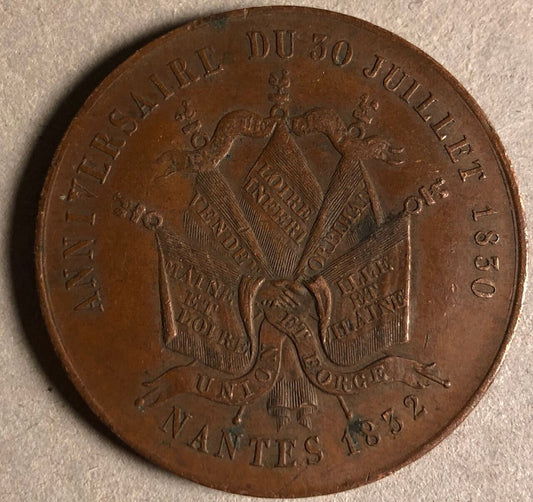 Domard — médaille anniversaire : 30 juillet 1830 — module 5 francs — Nantes 1832